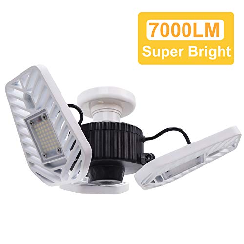 HUNHUN LED Garage Lights Deformable LED Garage Ceiling Lights 7000 Lumens 60W CRI 80 Led Shop Lights for Garage Adjustable Garage Lights Led Garage Lighting 5000K Daylight 1-Pack