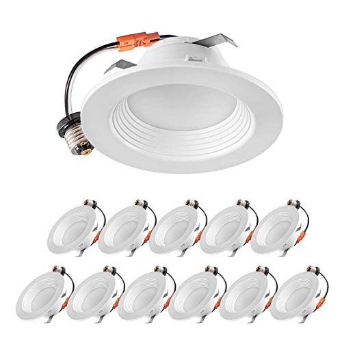 LUXTER 12 Pack 4 Inch Dimmable LED Downlight Retrofit Kit Recessed Lighting LED Ceiling Can Light Baffle Trim 9W 65W Replacement 650 Lm 3000K Warm Light Wet Rated ETL Energy Star Listed