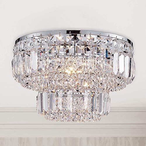 Modern Chrome Crystal Flush Mount Chandelier Lighting LED Ceiling Light Fixture Lamp for Dining Room Bathroom Bedroom Livingroom 4 G9 Bulbs Required D13 inch X H9 inch