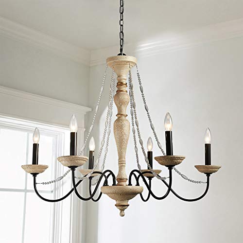 Saint Mossi Vintage Persian White Bronze Farmhouse Chandelier Lighting LED Ceiling Light Fixture Pendant Lamp for Dining Room Bathroom Bedroom Livingroom 6 E12 LED Bulbs Required Height 34 x Width 35