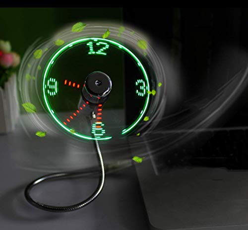 Kbinter USB LED Clock Fan 90mm USB-Powered Portable Mobile USB Fan with Clock LED Light Display Time Mini Gooseneck Fan for Laptop Office Home Travel