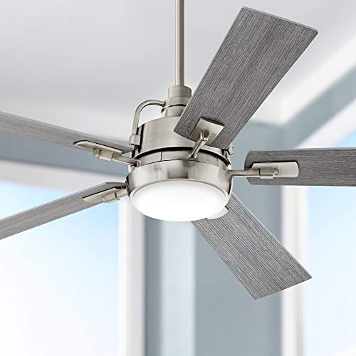 60 Lemans Modern Farmhouse Ceiling Fan with Light LED Dimmable Remote Control Brushed Nickel Gray Oak Opal Etched Glass for Living Room Kitchen Bedroom Family Dining - Casa Vieja