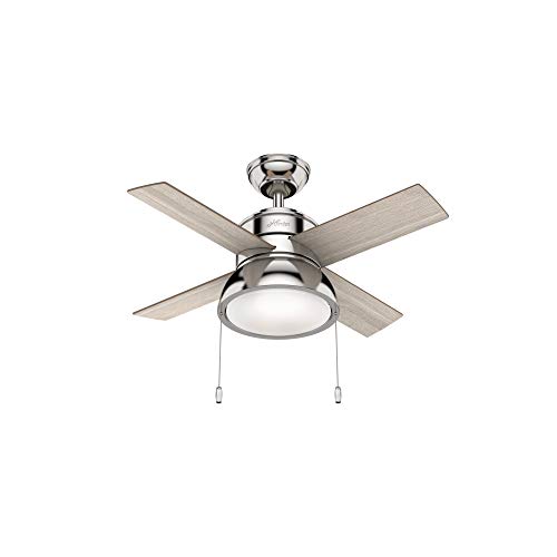 Hunter Indoor Ceiling Fan with LED Light and pull chain control - Loki 36 inch Brushed Nickel 59386