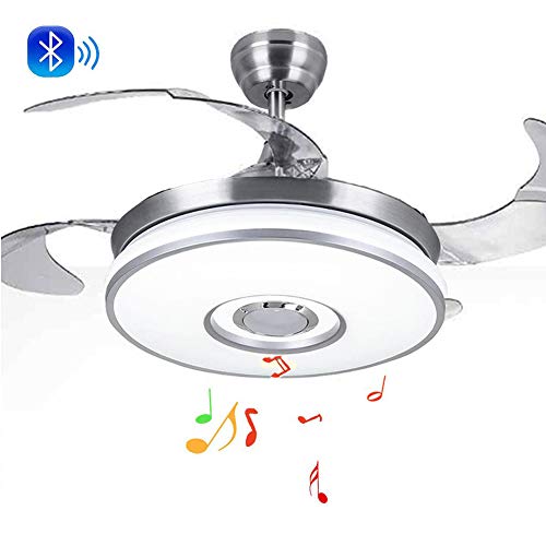 Kan 42 Bluetooth Chandelier Ceiling Fan Light with Remote Control Retractable LED Fan Chandelier Lighting with Three-Color Dimming 3-Speeds Decorative Pendant Lamp