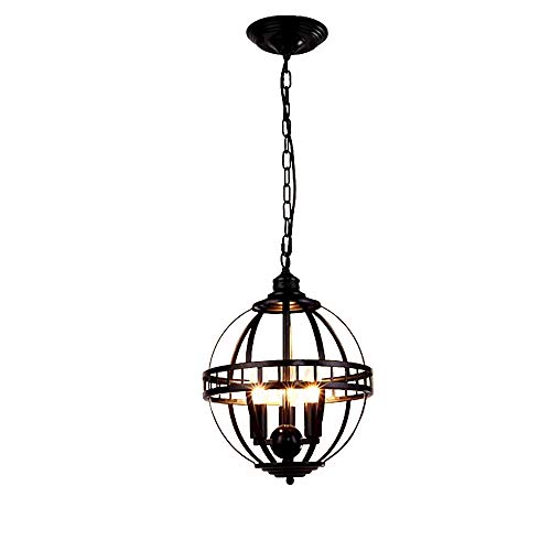 BAYCHEER HL444238 Industrial Vintage Style Creative Circle Chandelier Pendant Light Hanging Lamp Celling Lights Fixture with Metal Cage for Indoor Bar Restaurant Use 3 E12 Bulbs in Black -118 Inches