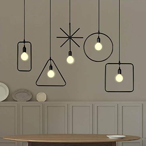 DSstyles Geometric Industrial Style LED Celling Lamp Pendant Light for Restaurant Shop Living Room Hallway Bar Black Square 5W LED Bulb Birthday