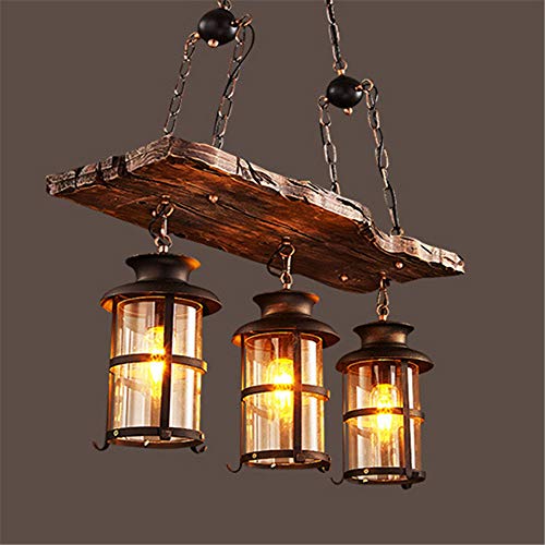 Industrial Rustic Woody Wrought Iron 3 Lights Pendant Light NIUYAO Farmhouse Chandelier Celling Lights Fixture Metal Cage Frame with Glass Shade for Indoor Bar Warehouse 511215
