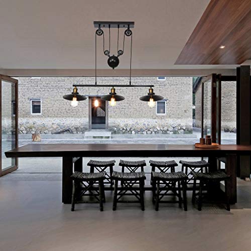 Luonita 3-Light Kitchen Island Pendant， Farmhouse Linear Lighting Chandelier Iron Hill Celling Light Lndoor Lsland Pulley Pendant Chandelier for Dining Room Pool Table Ship from CA，NJ