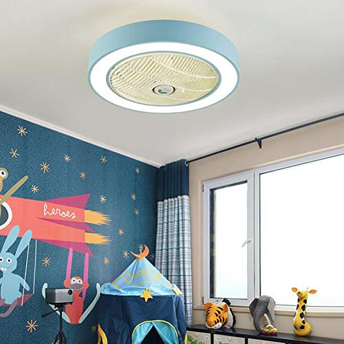 OUYAWEI Home APP Control 110V 220V Macarons Color LED Celling Light Fan for Restaurant Kids Room Bedroom Blue 55CM