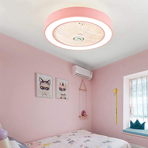 XuBa APP Control 110V 220V Macarons Color LED Celling Light Fan for Restaurant Kids Room Bedroom Pink 55CM