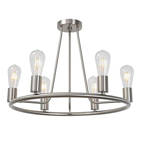 BONLICHT Round Farmhouse Chandelier Lighting 6-Light Modern Indoor Ceiling Lights Brushed Nickel Mid Century Flush Mount Light Fixtures Ceiling Kitchen Island Dining Room Lighting UL Listed