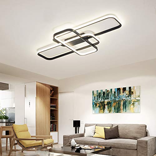 Ceiling Light LED Modern Living Room Light with Remote Control 68W Dimmable Ceiling Light 3 Rectangular Design Close to Ceiling Lighting Lamp Metal Acrylic Indoor Ceiling Light Fixture Black