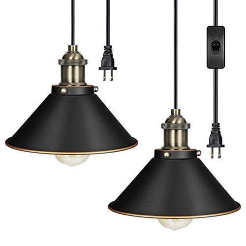 DEWENWILS Hanging ORB Pendant Light Plug in Indoor Ceiling Light for Kitchen Living Room Bedroom Dinning Hall 15FT Adjustable Cord with OnOff SwitchPack of 2