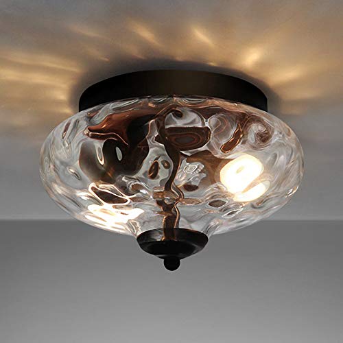 EDISLIVE Modern 2-Light Hammered Glass Flush Mount Light Pendant Ceiling Light Fixture 102 Indoor Ceiling Light for Hallyway Foyer Bedroom