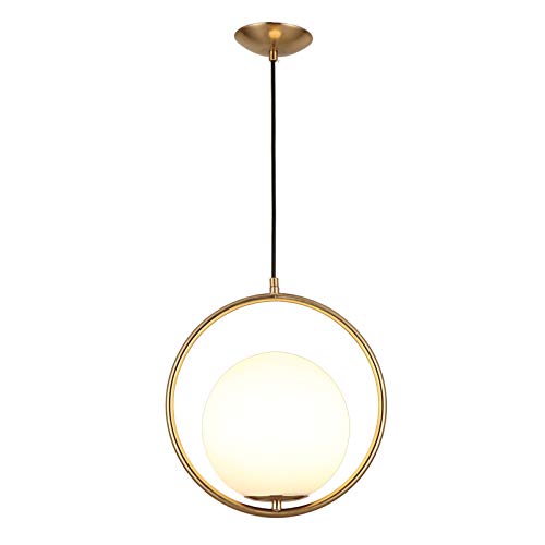 JinYuZe Round Pendant LightGoldBlack 1-Light Indoor Ceiling Light Fixture with White LampshadeGold