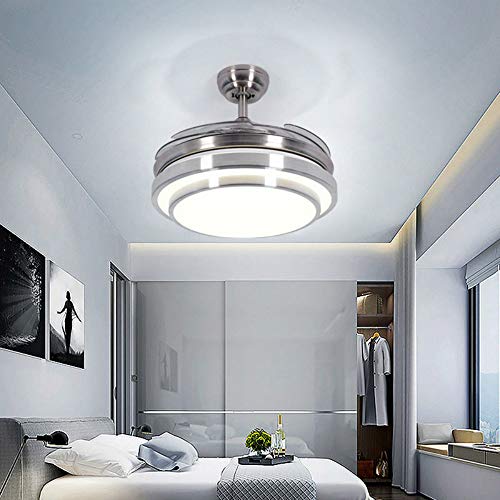 Lighting Groups 42 Retractable Ceiling Fans with LED Light Remote Control 4 Invisible Clear ABS Blades Livingroom Diningroom Fan Chandelier Indoor Ceiling Light Kits with Fans 42 Inch Chrome