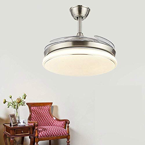 Lighting Groups 42 Retractable Ceiling Fans with LED Light Remote Control 4 Invisible Clear ABS Blades Livingroom Diningroom Fan Chandelier Indoor Ceiling Light Kits with Fans 42 Inch Silver