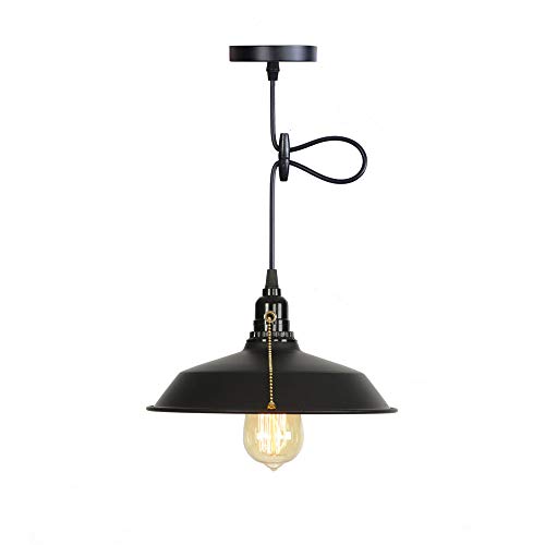 Max 5906 Inch Adjustable Hanging Cord Length Fxiture Pull Chain Switch Pendant LightAntique and Rustic Style Edison Bulb Black Metal Indoor Ceiling Light Fixture