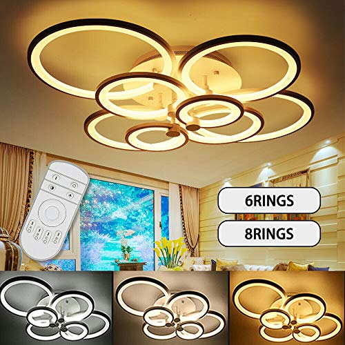 Modern Chandelier LED Ceiling Pendant Lights 68 Circle Ring Acrylic Light Fixture Hanging Flush Mount Lamp wRemote Controller for Livingroom Dining Room Kitchen Bedroom Decoration 8 Heads