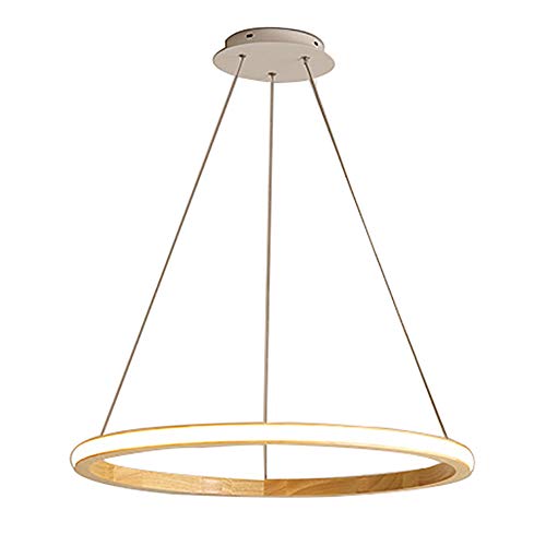 Round Wood Led Ceiling Chandelierfor Kitchen Island Pendent Lighting Modern Solid Wood Ring Hanging Light Flush Mount Pendant Lamp-stepless Dimming 53cm-33w