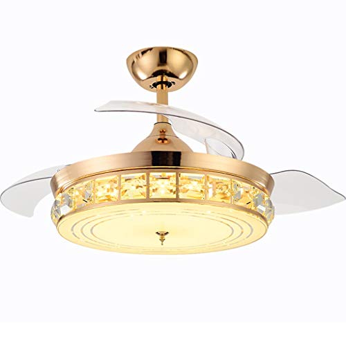 Ceiling Fans with LampFan Ceiling Light Crystal Invisible Fan Lamp Living Room Dining Room Ceiling Fan Lamp European-Style Simple LED Inverter Fan Pendant Lamp Home Modern Ceiling Fans with Light
