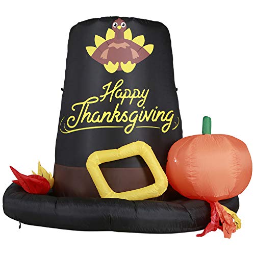 Holidayana 6 Ft Tall Inflatable Thanksgiving Pilgrim Hat Decoration Thanksgiving Blowup Yard Decor with Powerful Fan LED Lights and Tie-Downs