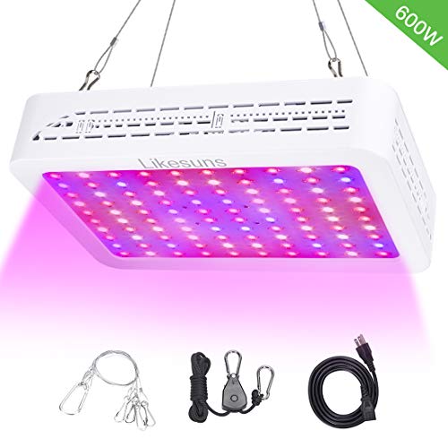 Likesuns LED Grow Light - Full Spectrum Grow Light for Succulents Herbs and Flower - High Power Dual Chip Design with Large Cooling Fan - Double Switch Vegetable and Bloom Buttons - 600W