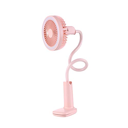 Portable Clip Fan elecfan Flexible Mini Fan with LED Light Adjustable 2 Speed Cooler Mini Fan Small Desktop Cooling Fan Stroller Fan for Baby Small Fan for Office Home Pink