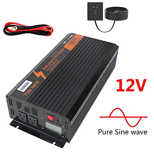 Power Inverter Pure Sine Wave Inverter -1500W with 2 AC Outlets Powerful USB Port Two Cooling Fans and LED Display DC 12V to 220V AC Utput Converter for Car Vehicle12V