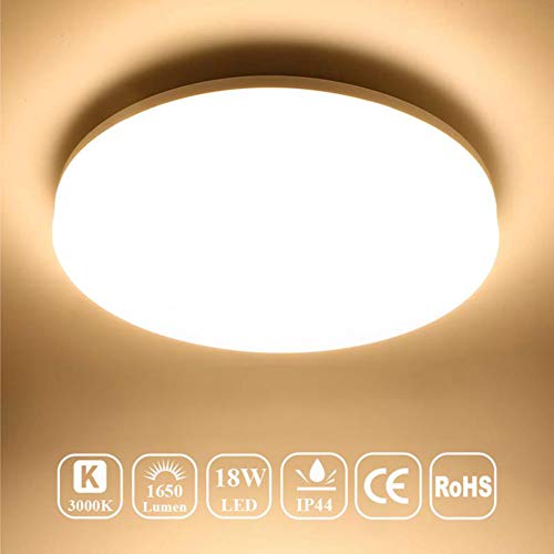 Airand Ceiling Light LED 3000K Flush Mount 18W Ceiling Lights Fixture 95 Round LED Ceiling Lamps for Kitchen Hallway Bathroom Stairwell 1650LM Waterproof IP44 80Ra Warm White）