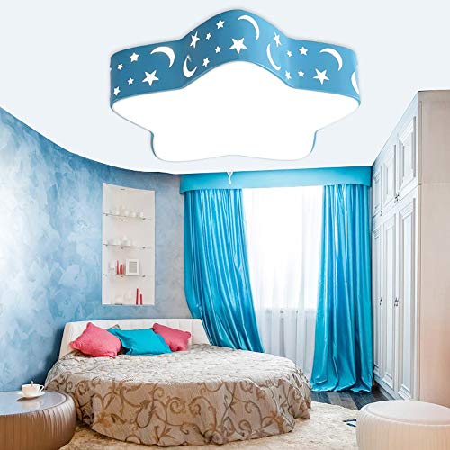 Chandelier 24W White LED Ceiling Lamp Acrylic Energy Saving Eye Five-Pointed Star Bedroom Light Living Room Cute Child Ceiling Light LPLHJD Color  Blue