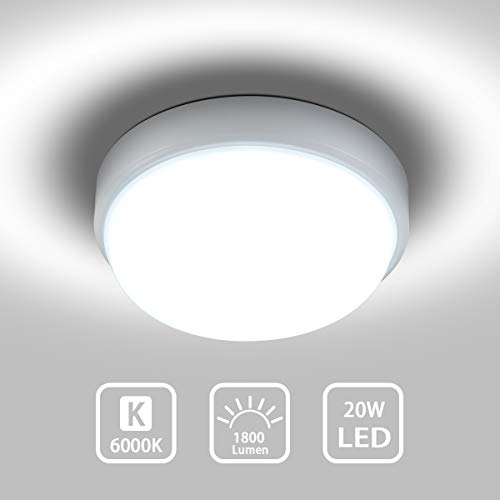 LED Flush Mount Ceiling Light Dome Light Fixture White Living Room Ceiling Light Fixture 20W Cool White 6000K Round Hallway Light Fixtures for Kitchen Bedroom Entry Stairway 1800LM