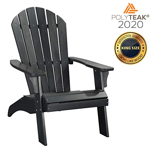 PolyTEAK King Size Adirondack Chair Black  Over-Sized Weather Resistant Made from Special Formulated Poly Lumber Plastic