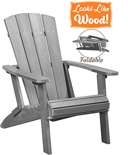 PolyTEAK Modern Oversized Folding Poly Adirondack Chair Stone Gray  Adult-Size Weather Resistant Made from Special Formulated Poly Lumber Plastic