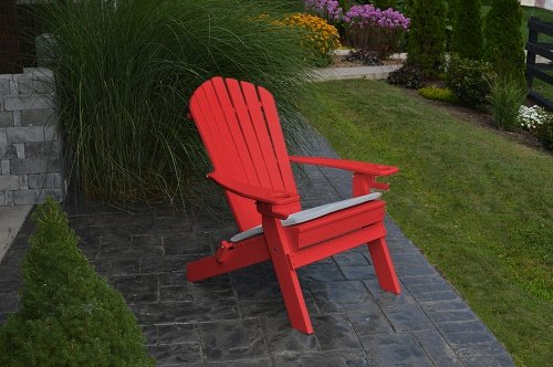 New Deluxe 7 Slat Poly Lumber Wood Folding Adirondack Chair With 2 Cup Holders-bright Red- Amish Made Usa