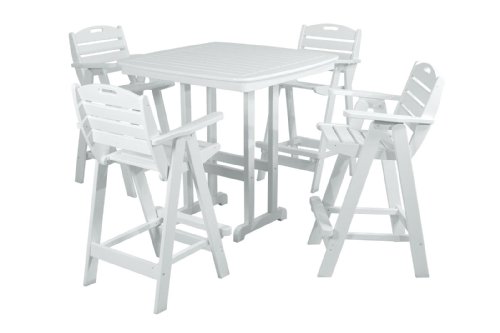 Polywood Pws144-1-wh Nautical 5-piece Bar Set With Table And Chair White