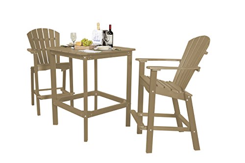 Eco Poly Outdoor Furniture Classic 42 High Dining Table with 2 Chairs Weathered Wood