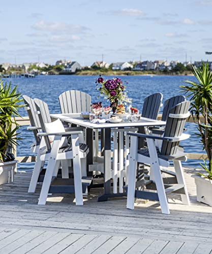 Outdoor Poly 7-Piece Balcony Counter Height Dining Set Counter Height Table and 6 Arm Adirondack Balcony Chairs Gray and White Outdoor Furniture Set Made in America