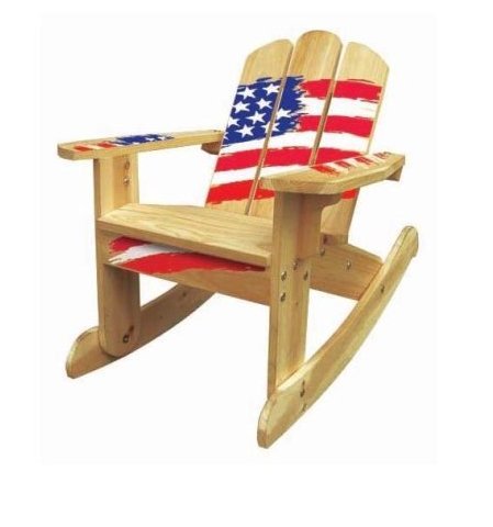 Kids Adirondack Wooden Rocking Chair in Natural Stars Stripes