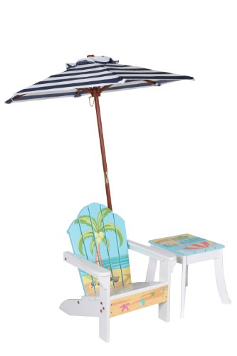 Winland - Outdoor Table And Adirondack Chair Set With Unbrella - Plam Tree