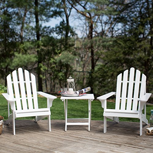 Classic Adirondack Chairs with Side Table Made From Hard Acacia Wood In White Painted Finish- 3 pc Set