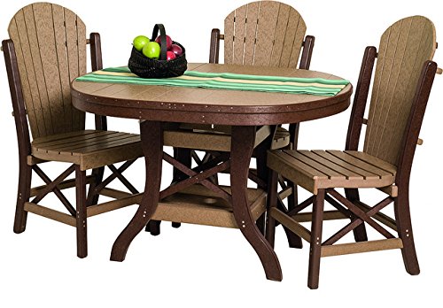 Poly Lumber Patio Furniture Set Including 1 Oval Table 48 and 4 Side Chairs in Weathered Wood - Amish Made in USA
