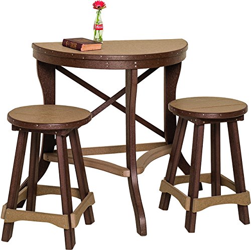Poly Lumber Patio Furniture Set with 1 Balcony Half-Round Table 36 2 Barstools 24 in Weathered Wood Black - Amish Made in USA