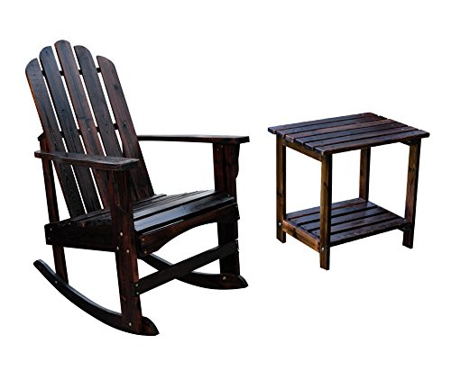 Shine Adirondack Rocker Bundle Marina Porch Rocker With a Rectangular Side Table in Burnt Brown