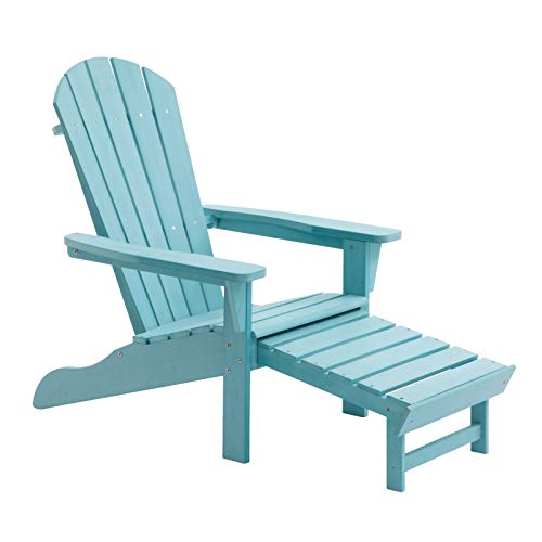 Blue Sky All Weather Resin Adirondack Chair with Pull Out Ottoman Outdoor Patio Yard Lawn Furniture