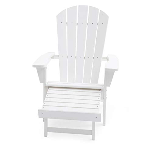 Cottage White All Weather Resin Adirondack Chair with Pull Out Ottoman Outdoor Patio Yard Lawn Furniture