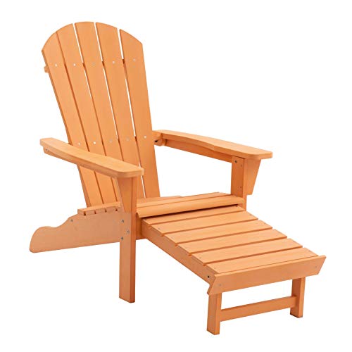 Summer Orange All Weather Resin Adirondack Chair with Pull Out Ottoman Outdoor Patio Yard Lawn Furniture