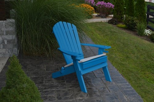 NEW DELUXE 7 SLAT Poly Lumber Wood Folding Adirondack Chair with 2 CUP HOLDERS-Blue- Amish Made USA