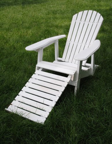 White Folding Adirondack Chair With Pull-out Footrest