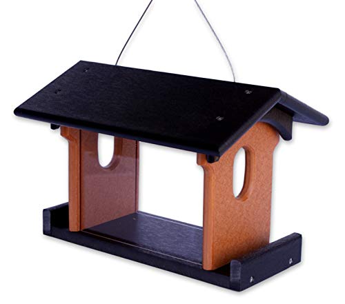 Amish-Made Bluebird Feeder Eco-Friendly Poly-Wood Hanging Blue Bird Feeder Black and Cedar